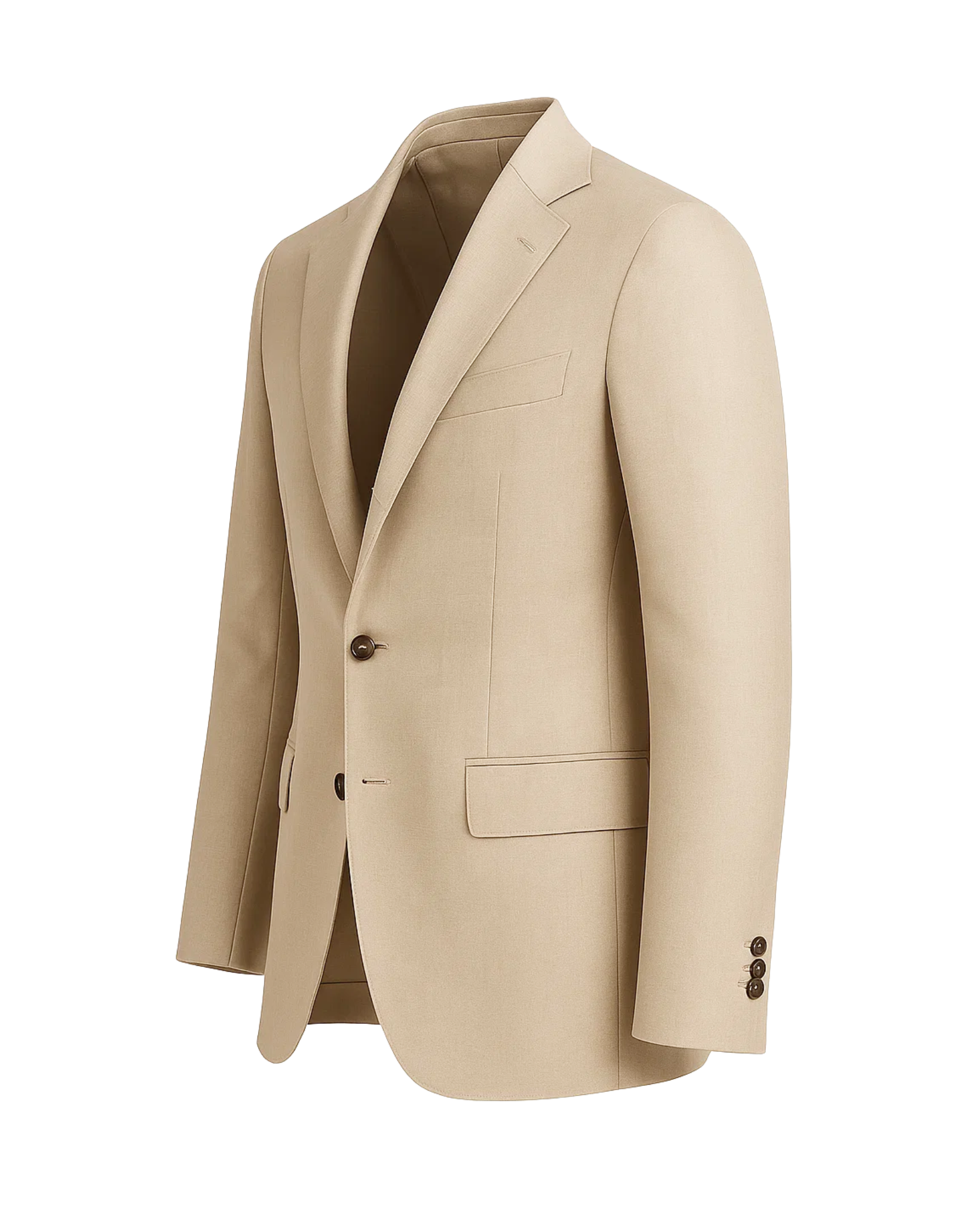 Men's Loro Piana Regatta Beige Tropical Wool Blazer featuring a lightweight tailored design with notch lapels, two-button closure, flap pockets, and a refined silhouette perfect for summer suiting.