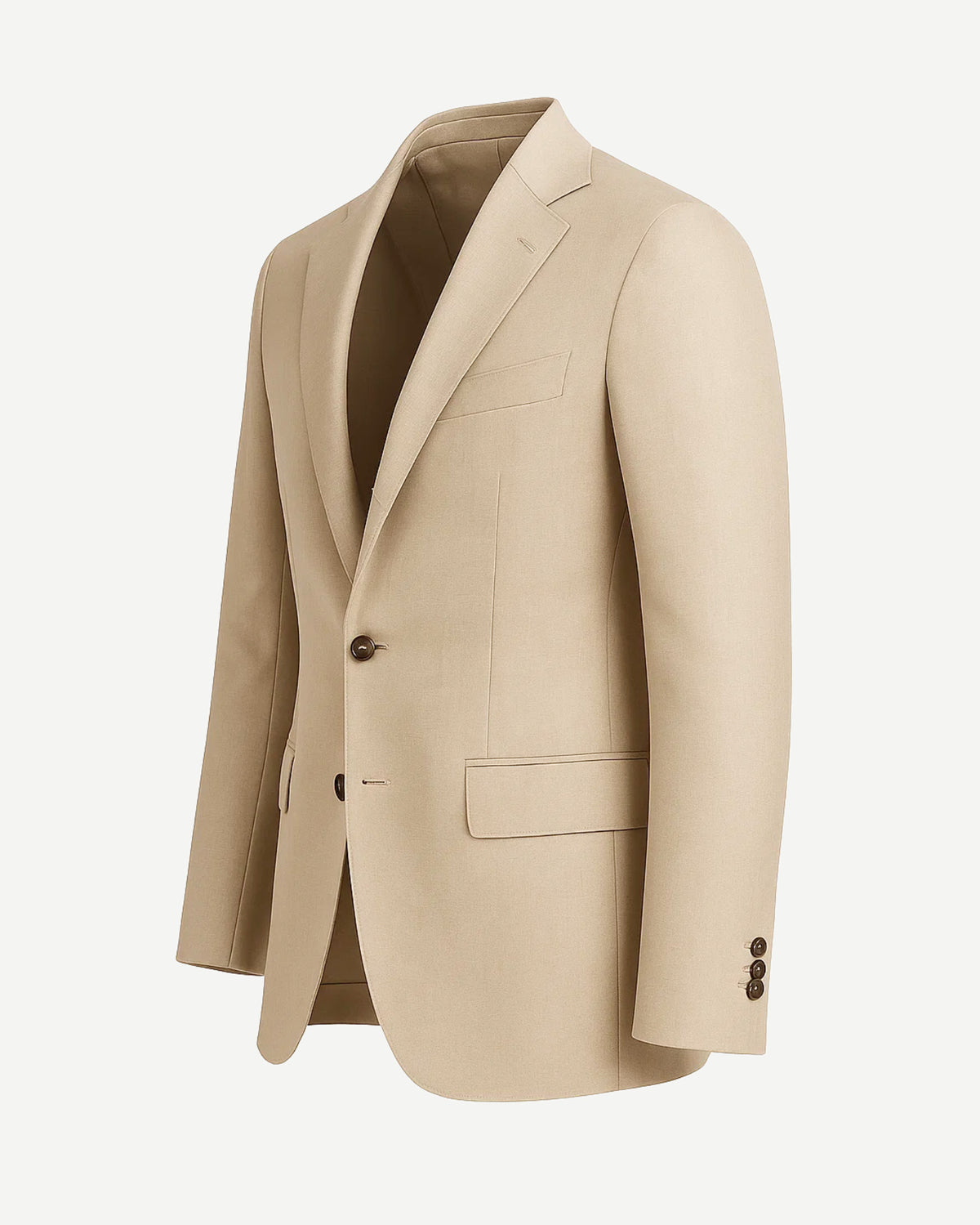 Men's Loro Piana Regatta Beige Tropical Wool Blazer featuring a lightweight tailored design with notch lapels, two-button closure, flap pockets, and a refined silhouette perfect for summer suiting.