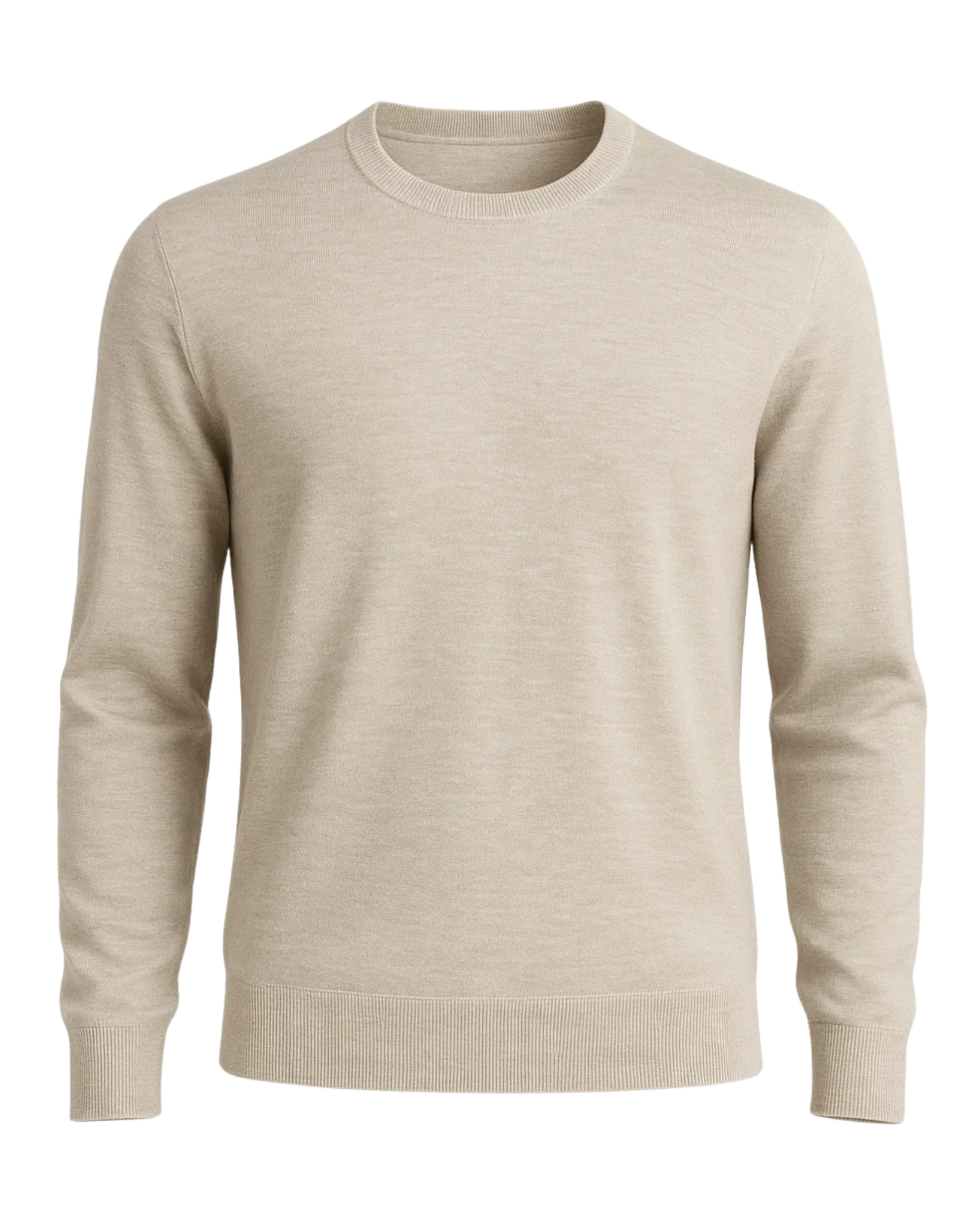 Men's Loro Piana Ocean Drive Beige Silk Cashmere Crew Sweater featuring a smooth, lightweight knit with long sleeves, ribbed cuffs, and a classic crew neckline for refined luxury leisurewear.