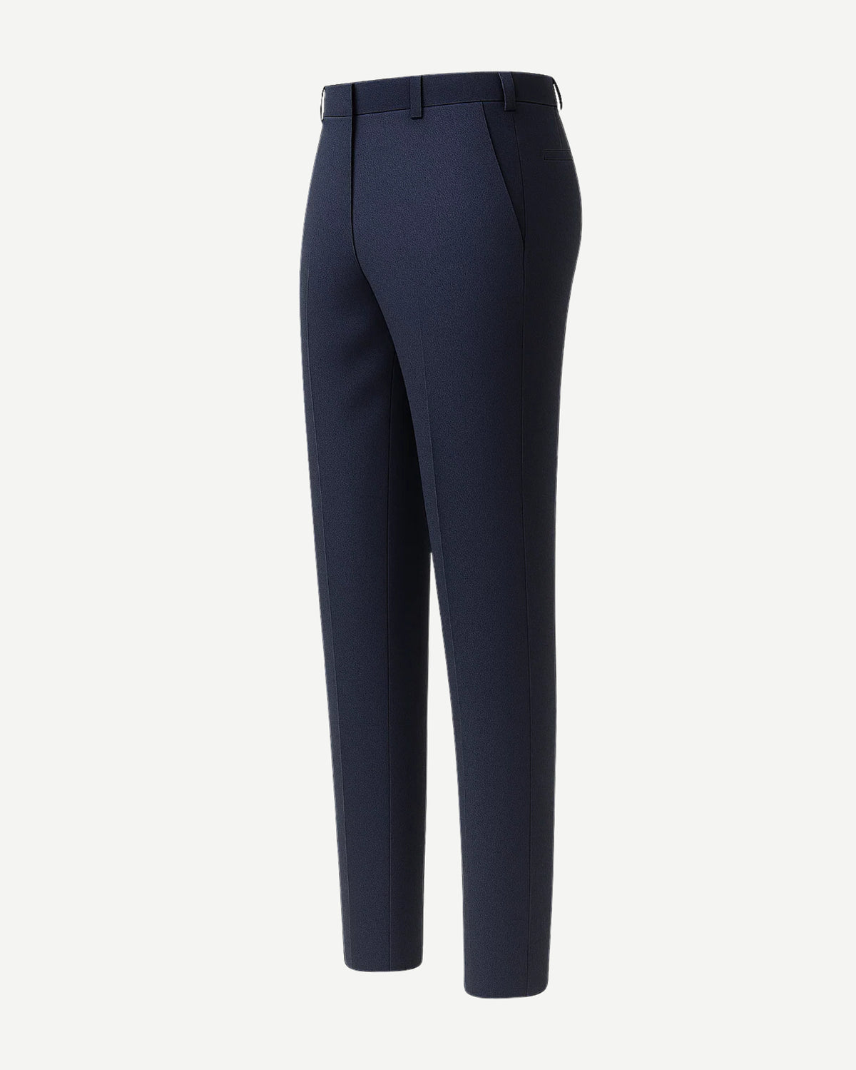 Men's Navy Blue Dress Pants Trousers with a streamlined slim fit, featuring side pockets, belt loops, and tailored creases crafted from a smooth, high-quality fabric for elegant formal wear.