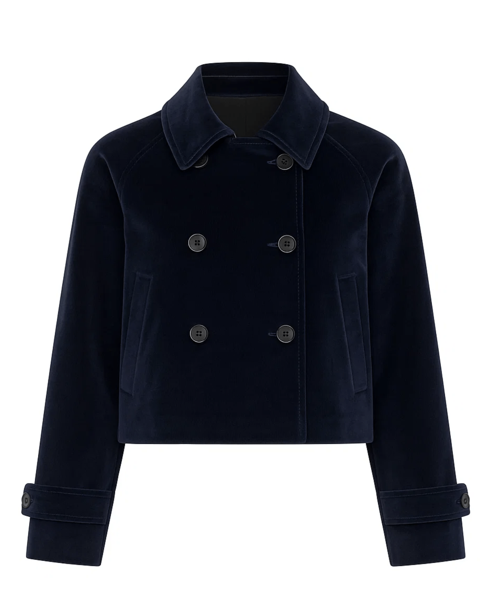 Midnight Blue Loro Piana Cotton Velvet Cropped Trench Coat - Coat - The Tailory New York