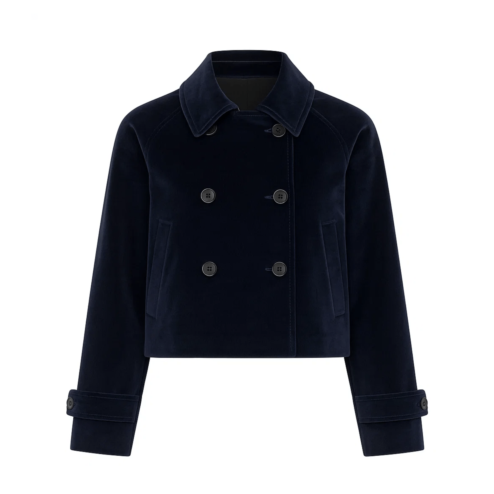 Midnight Blue Loro Piana Cotton Velvet Cropped Trench Coat - Coat - The Tailory New York