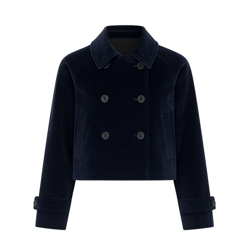 Midnight Blue Loro Piana Cotton Velvet Cropped Trench Coat