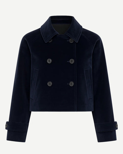 Midnight Blue Loro Piana Cotton Velvet Cropped Trench Coat