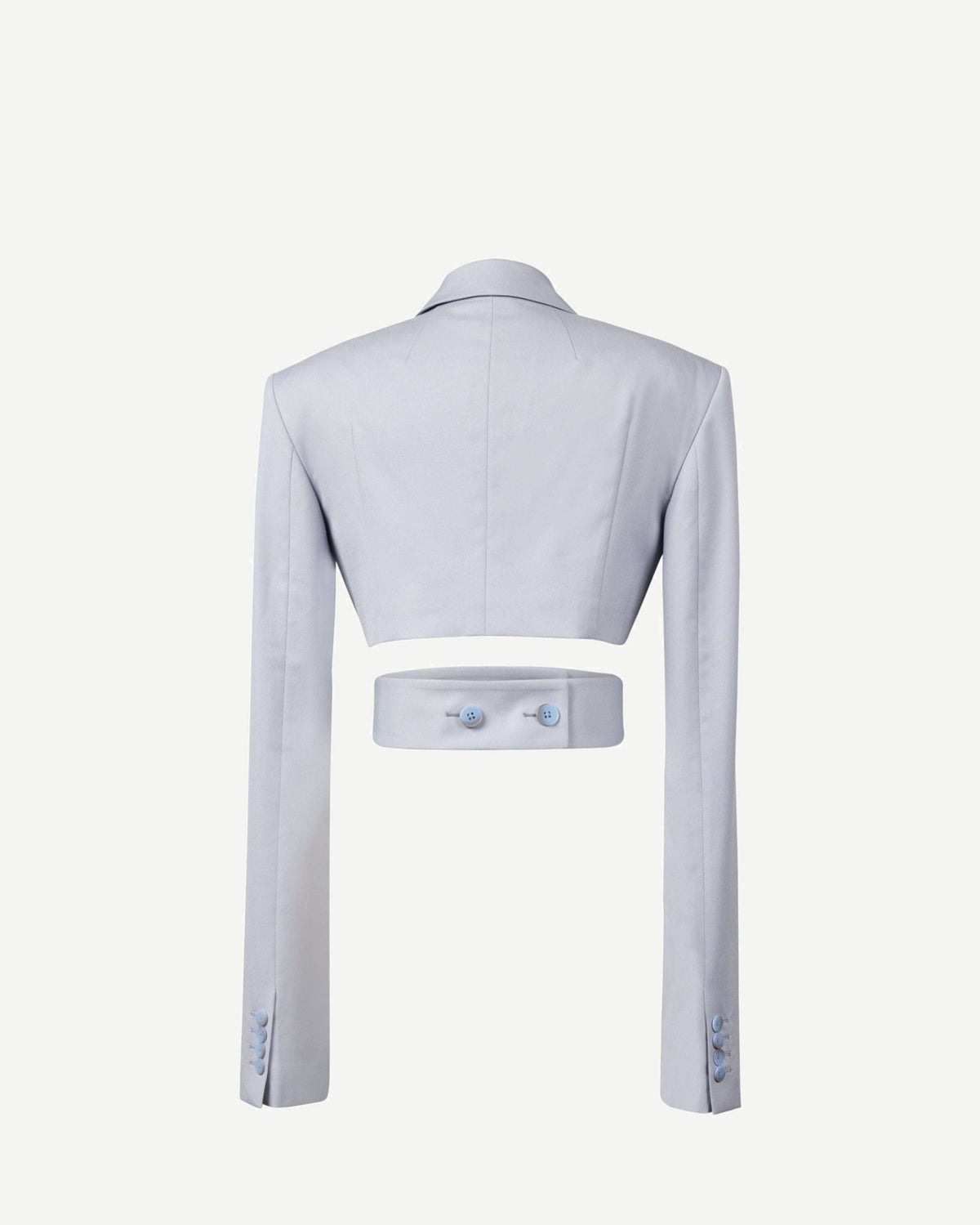 Tailory white cropped blazer back view with tailored sleeve construction