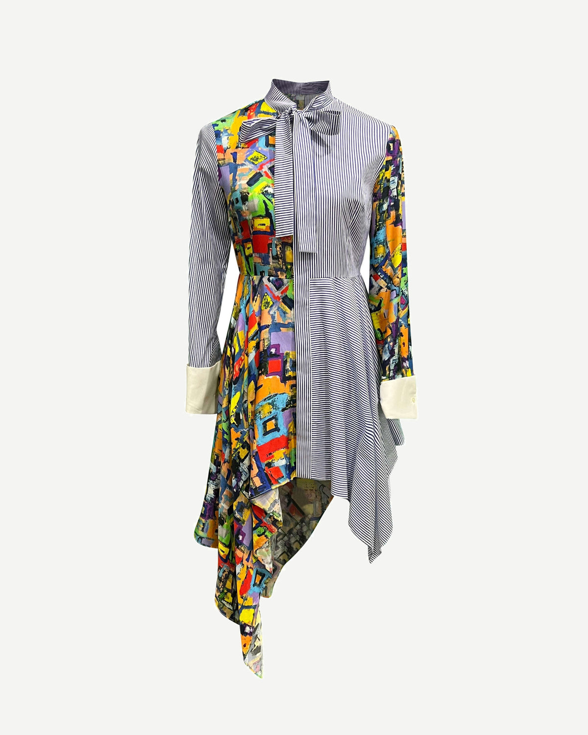 Tailory multicolor asymmetrical cotton–viscose shirt dress front view
