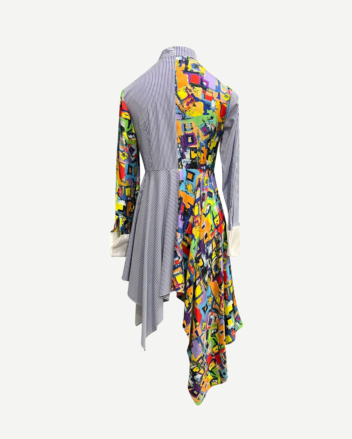 Tailory multicolor asymmetrical cotton–viscose shirt dress back view