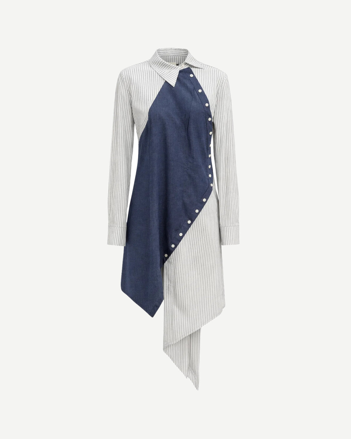 Tailory_Dress_Navy_Stripe_Asymmetric_ButtonDetail_FrontView