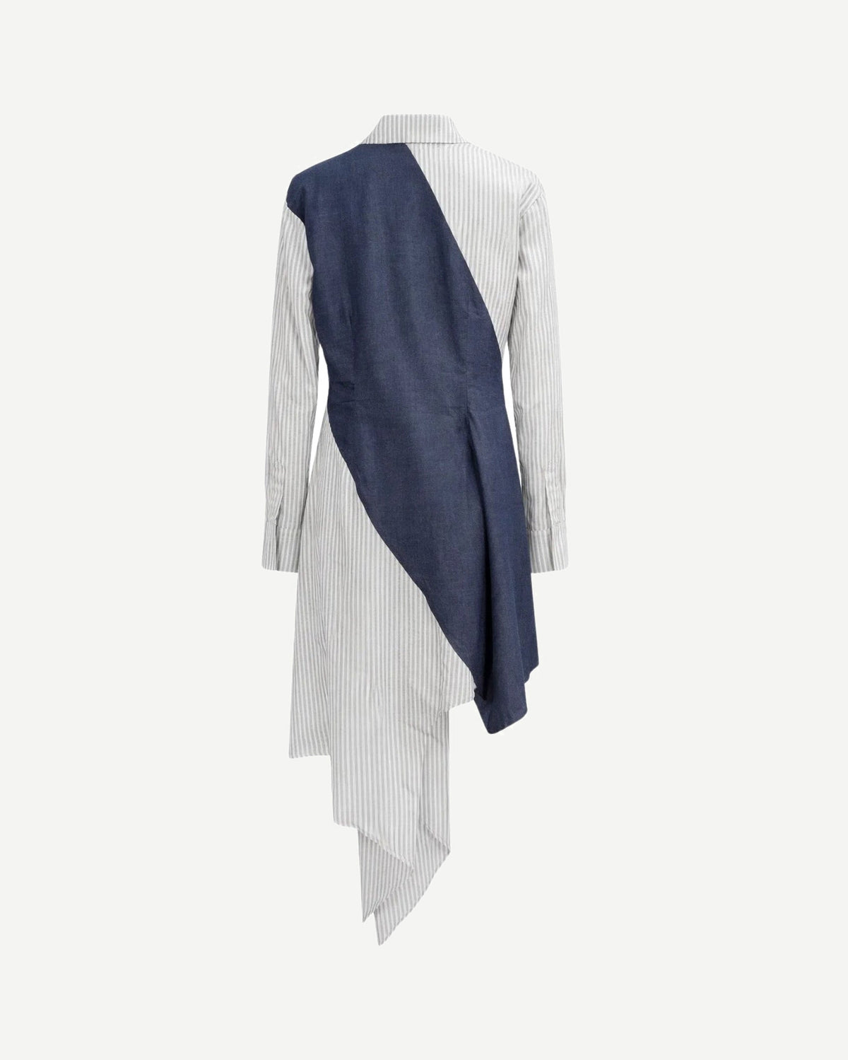Tailory navy asymmetric striped shirt dress back view