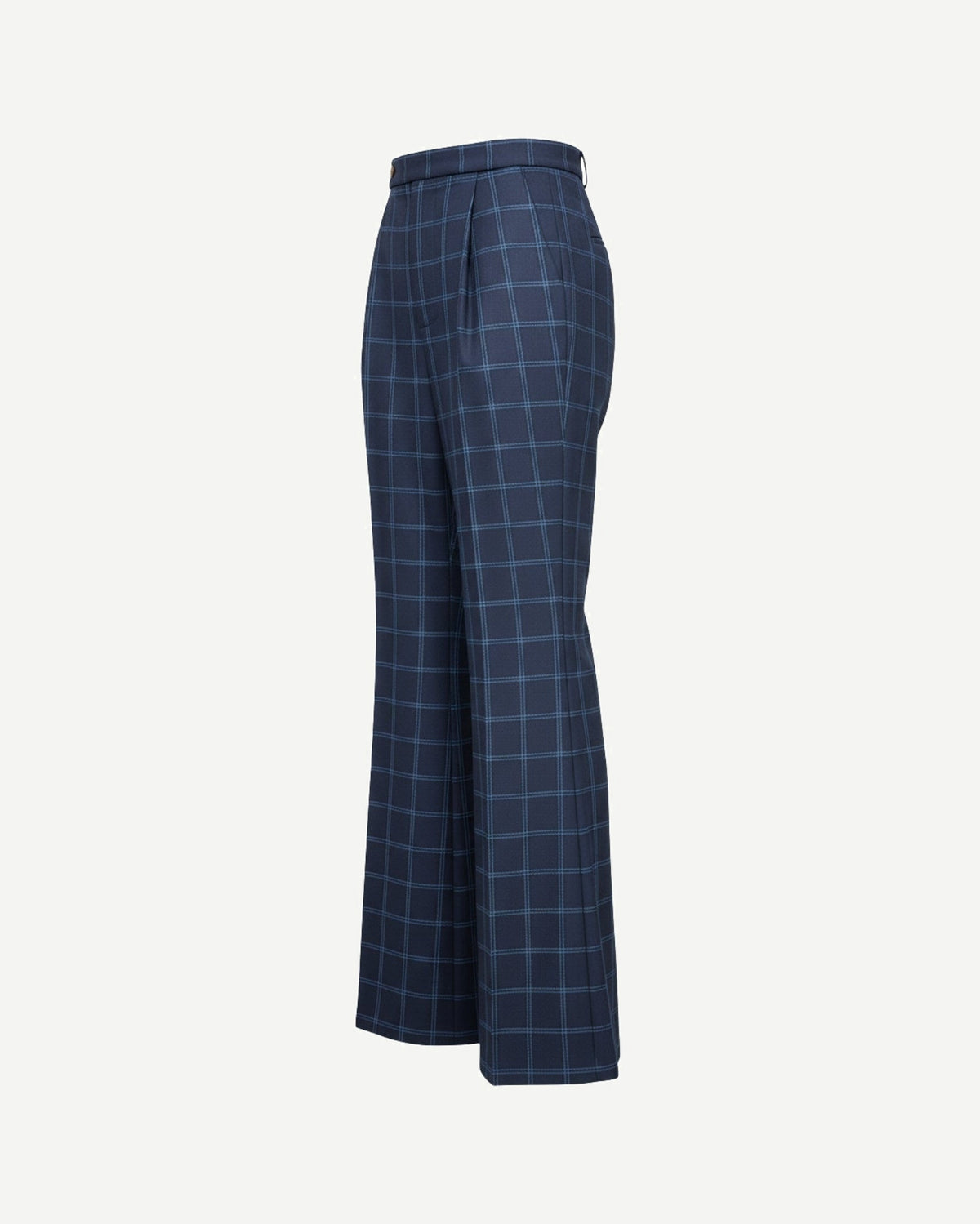 Tailory navy blue windowpane flared tailored trousers side view
