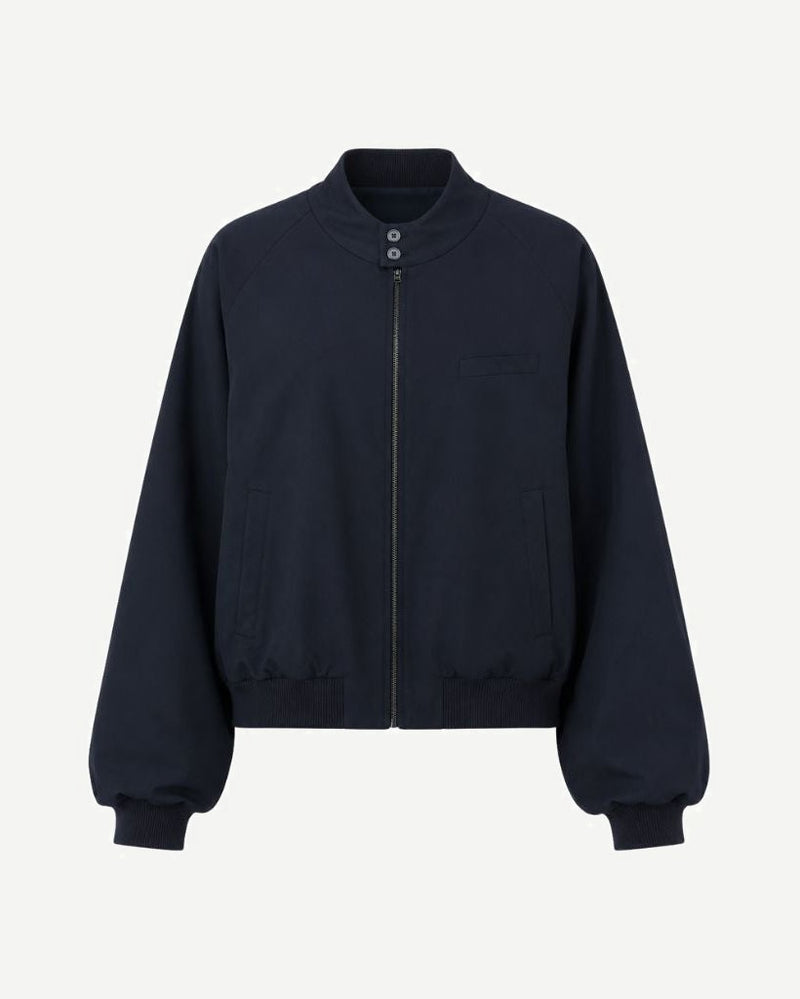 Navy Loro Piana Cropped Bomber Jacket, view 2