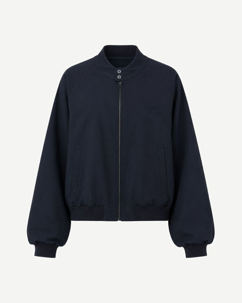 Navy Loro Piana Cropped Bomber Jacket, view 2