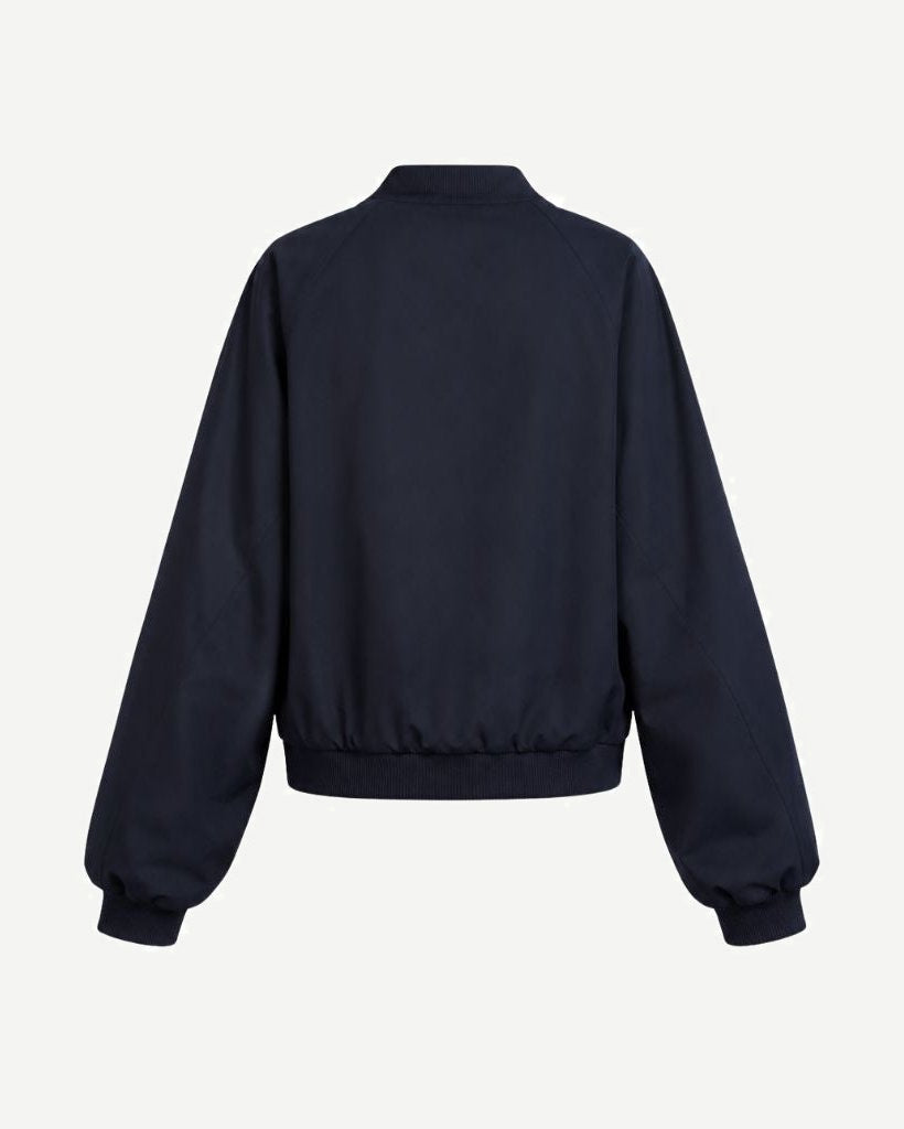 Navy Loro Piana Cropped Bomber Jacket