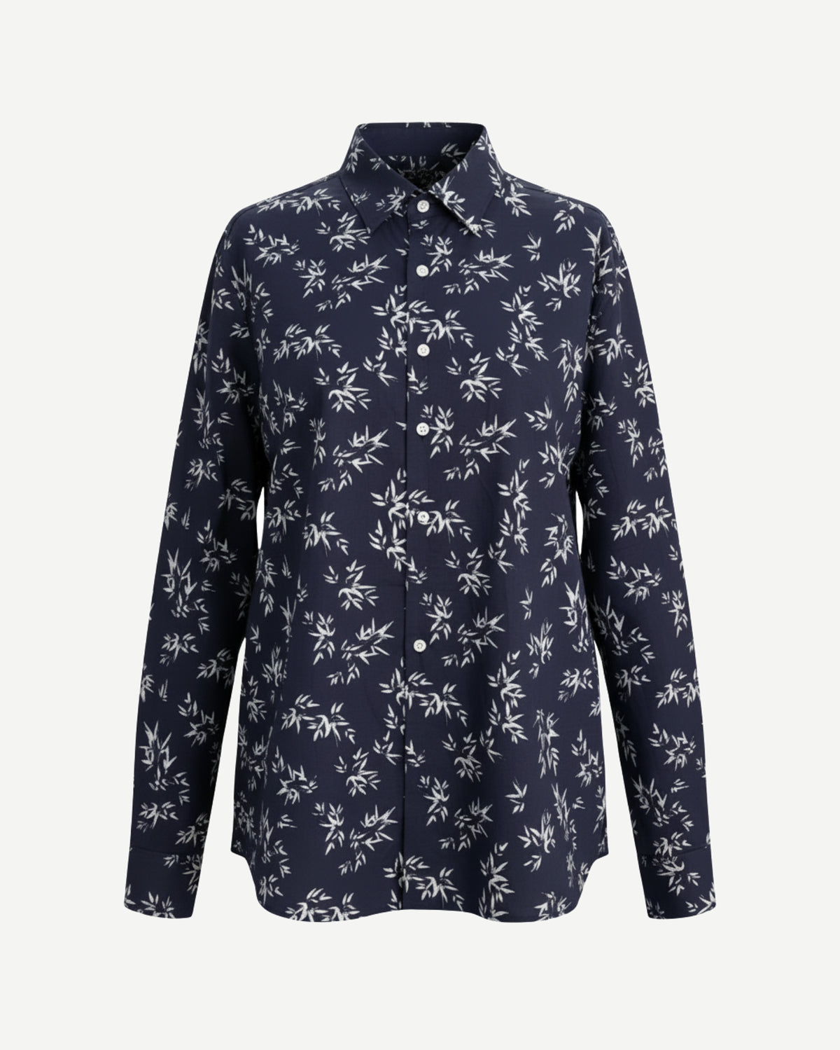 Tailory navy white palm-print tailored shirt with concealed placket front view