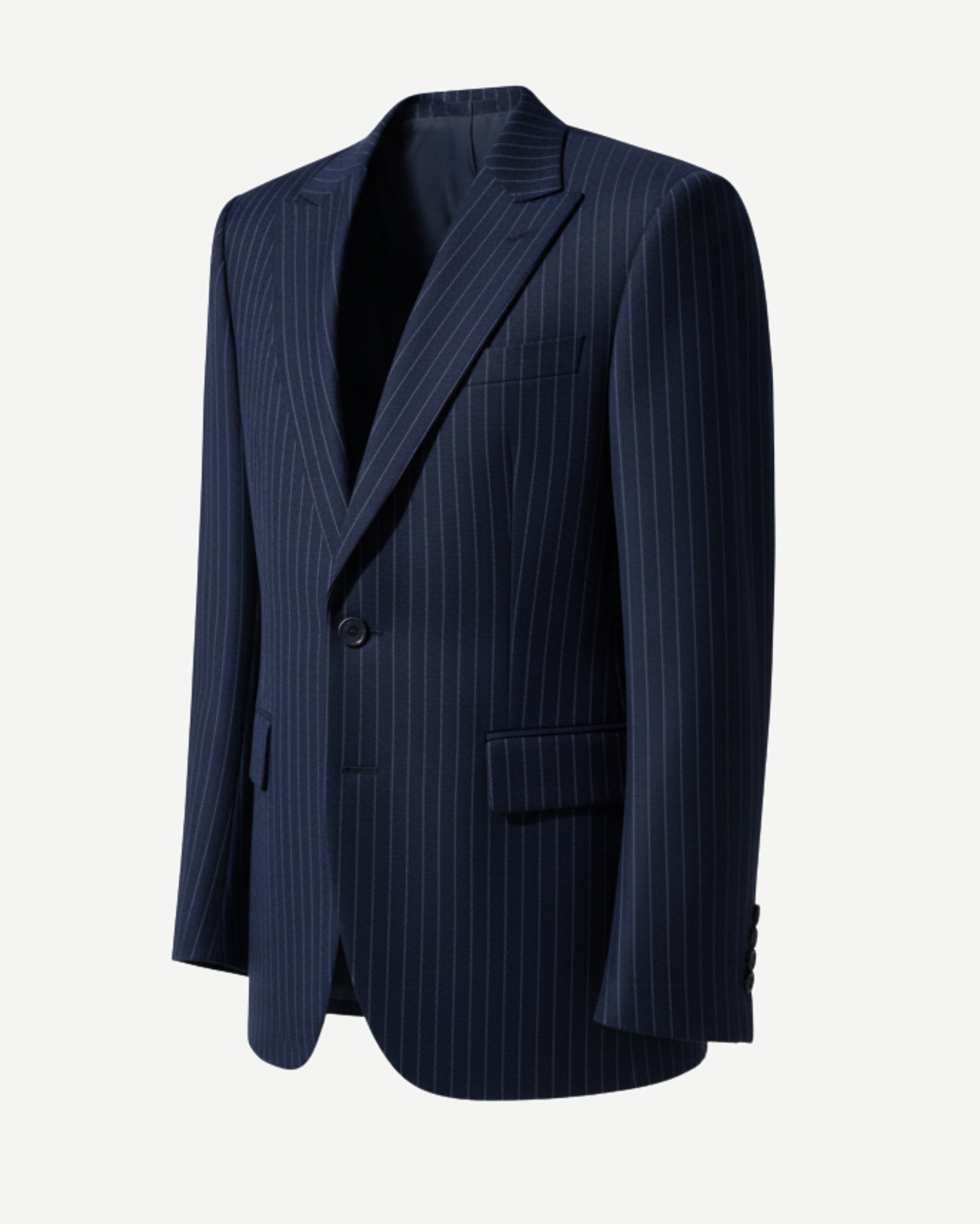 Tailory navy white pinstripe oversized blazer side view