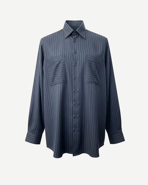 Tailory navy pinstripe oversized shirt front view