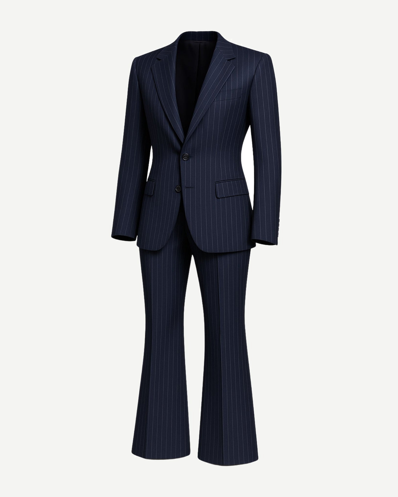 Tailory navy white pinstripe oversized suit set side view