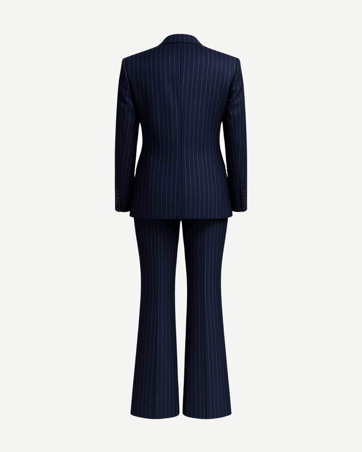 Tailory navy white pinstripe oversized suit set back view