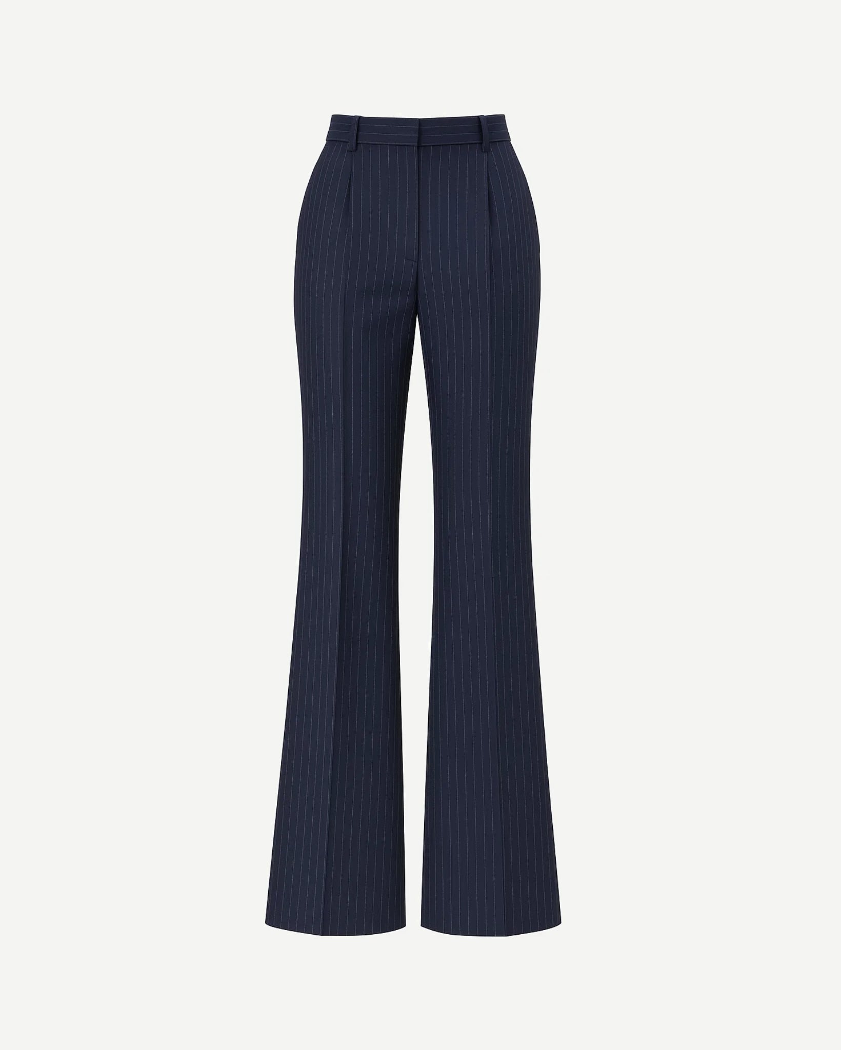 Tailory navy white pinstripe wide-leg trousers front view