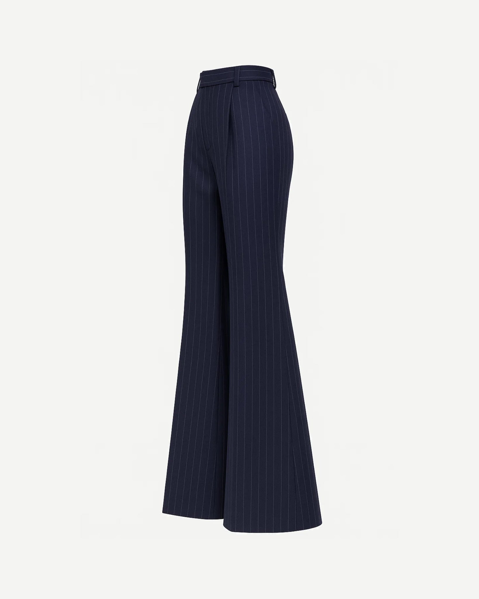 Tailory navy white pinstripe wide-leg trousers side view