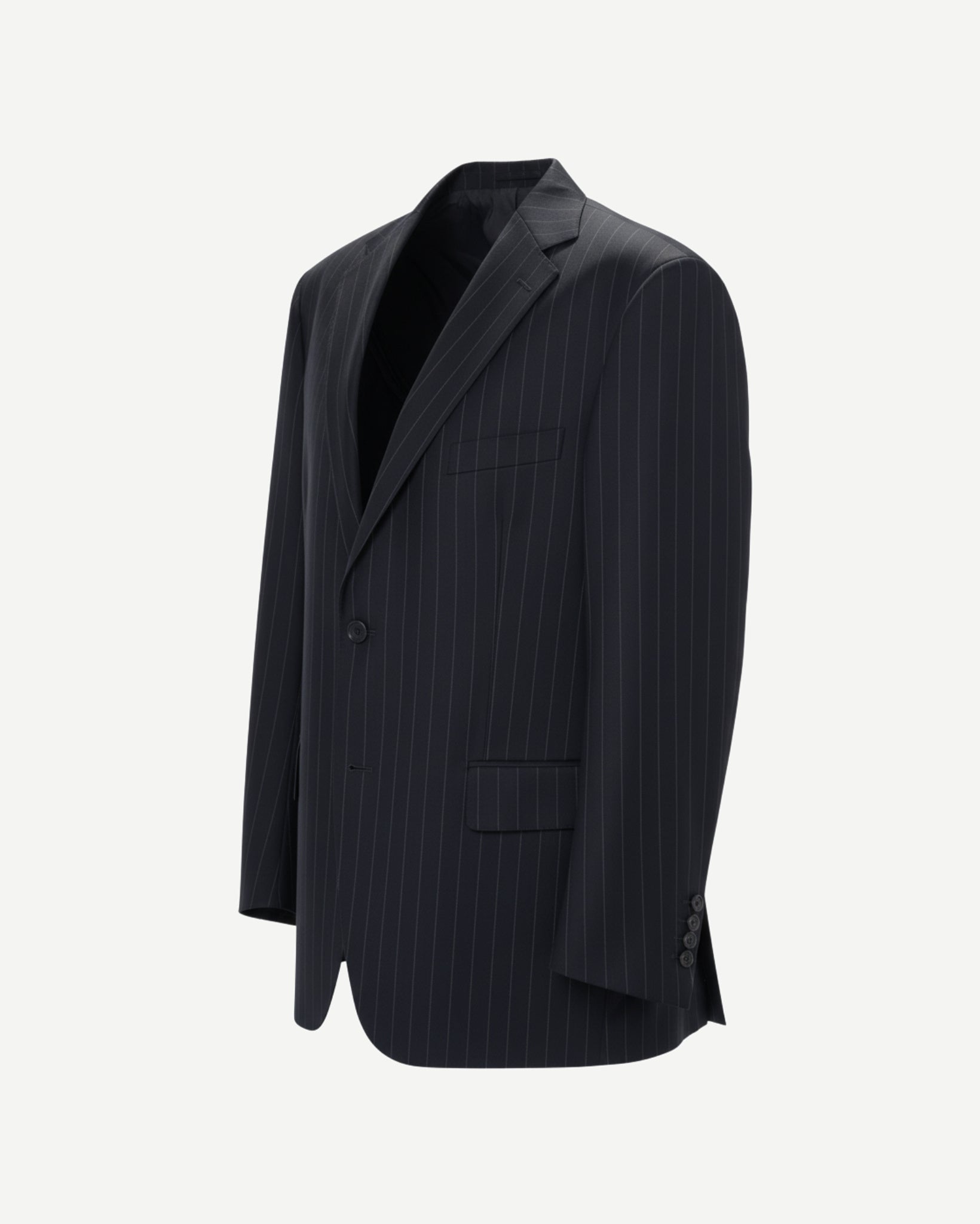 Tailory navy pinstripe two-button blazer side view