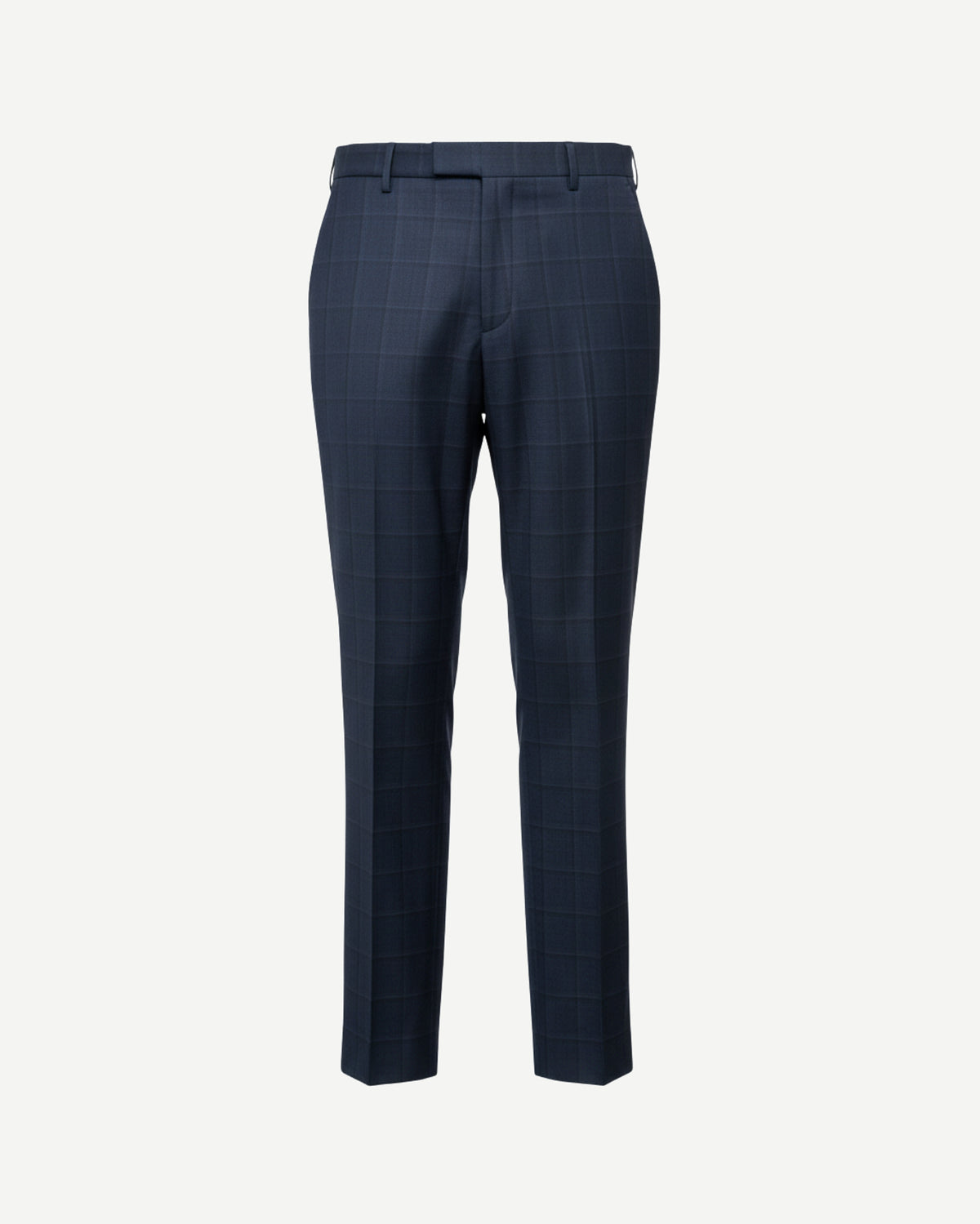 Navy Tonal Plaid Cropped Suit Trousers featuring a refined plaid pattern in deep navy tones, tailored with a slim cropped silhouette for modern, elegant formalwear.