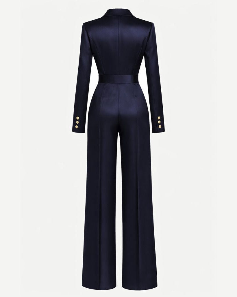Tailory navy silk satin tailored jumpsuit back view