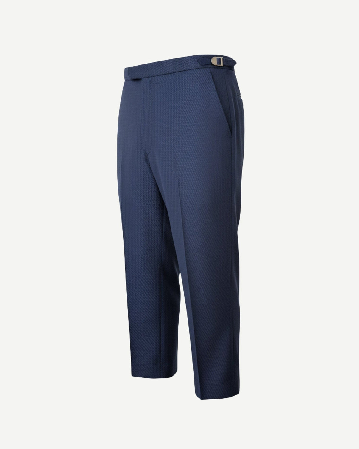 Navy textured cropped tailored trousers side view