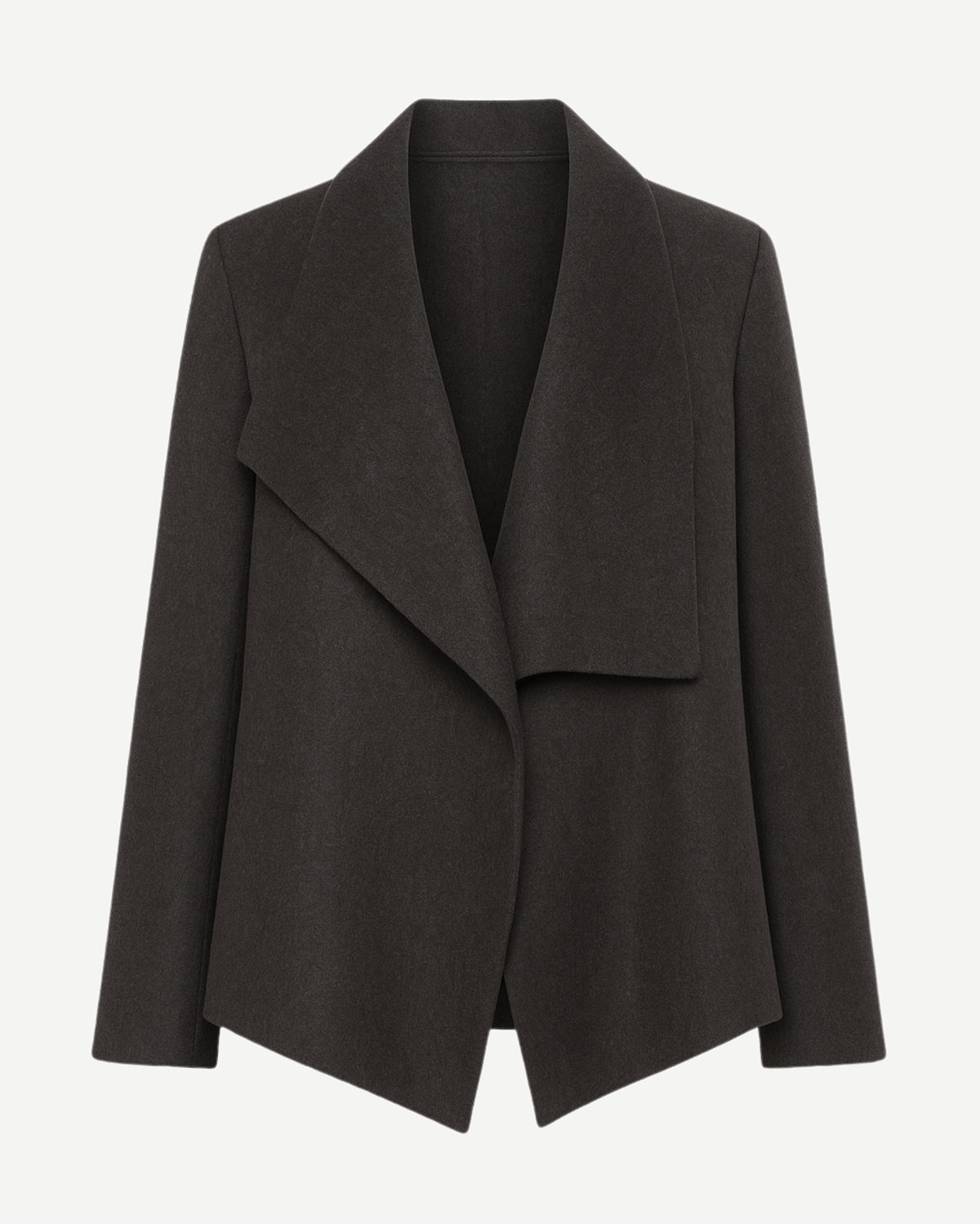 Tailory charcoal draped open-front cashmere wool blazer front view