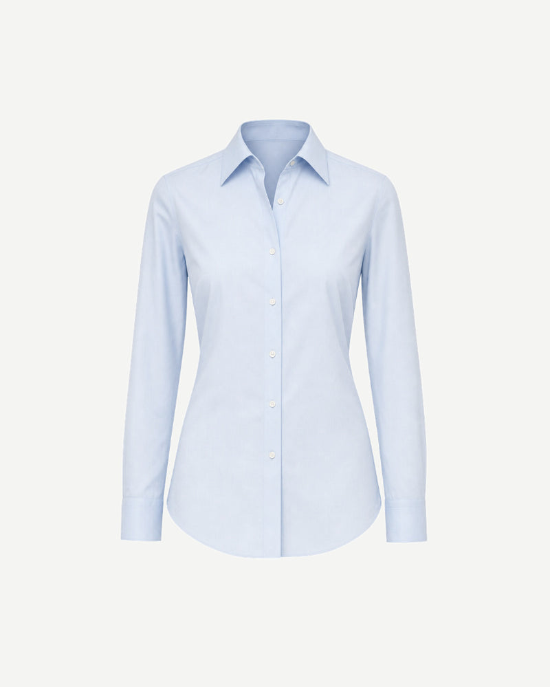 The Tailory New York pale blue Loro Piana cotton fitted shirt front view