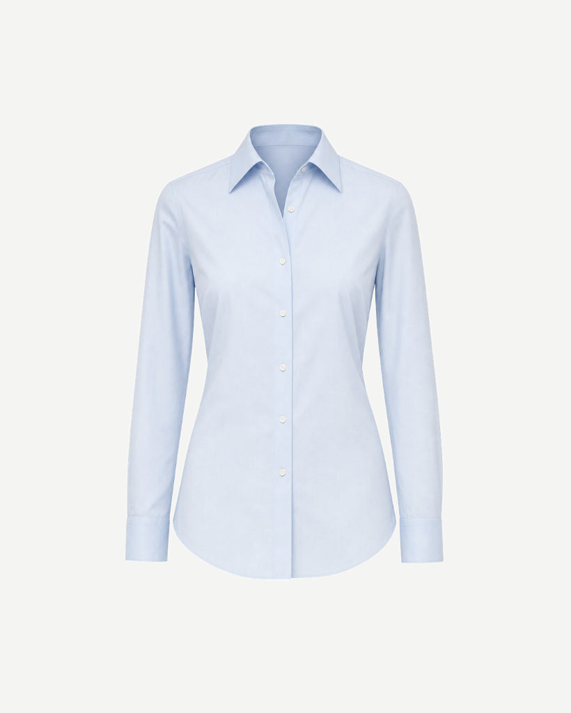 The Tailory New York pale blue Loro Piana cotton fitted shirt front view