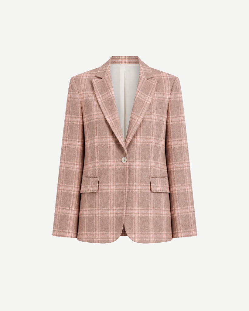 Pink plaid blazer on a white background