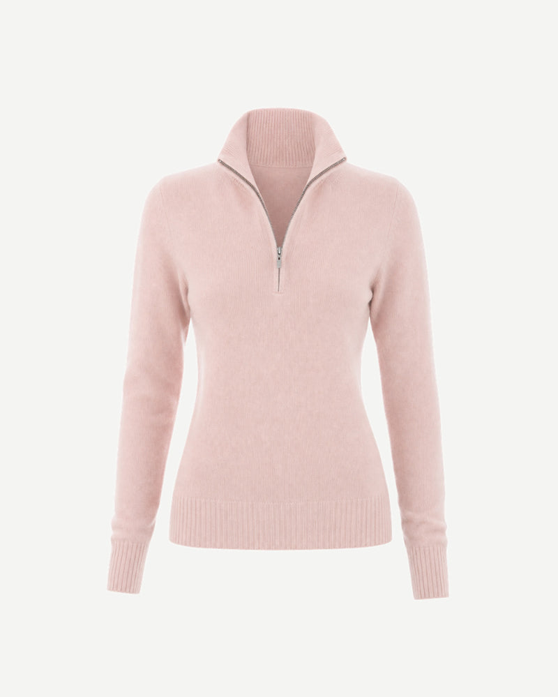 The Tailory New York pink Loro Piana baby cashmere quarter zip front view