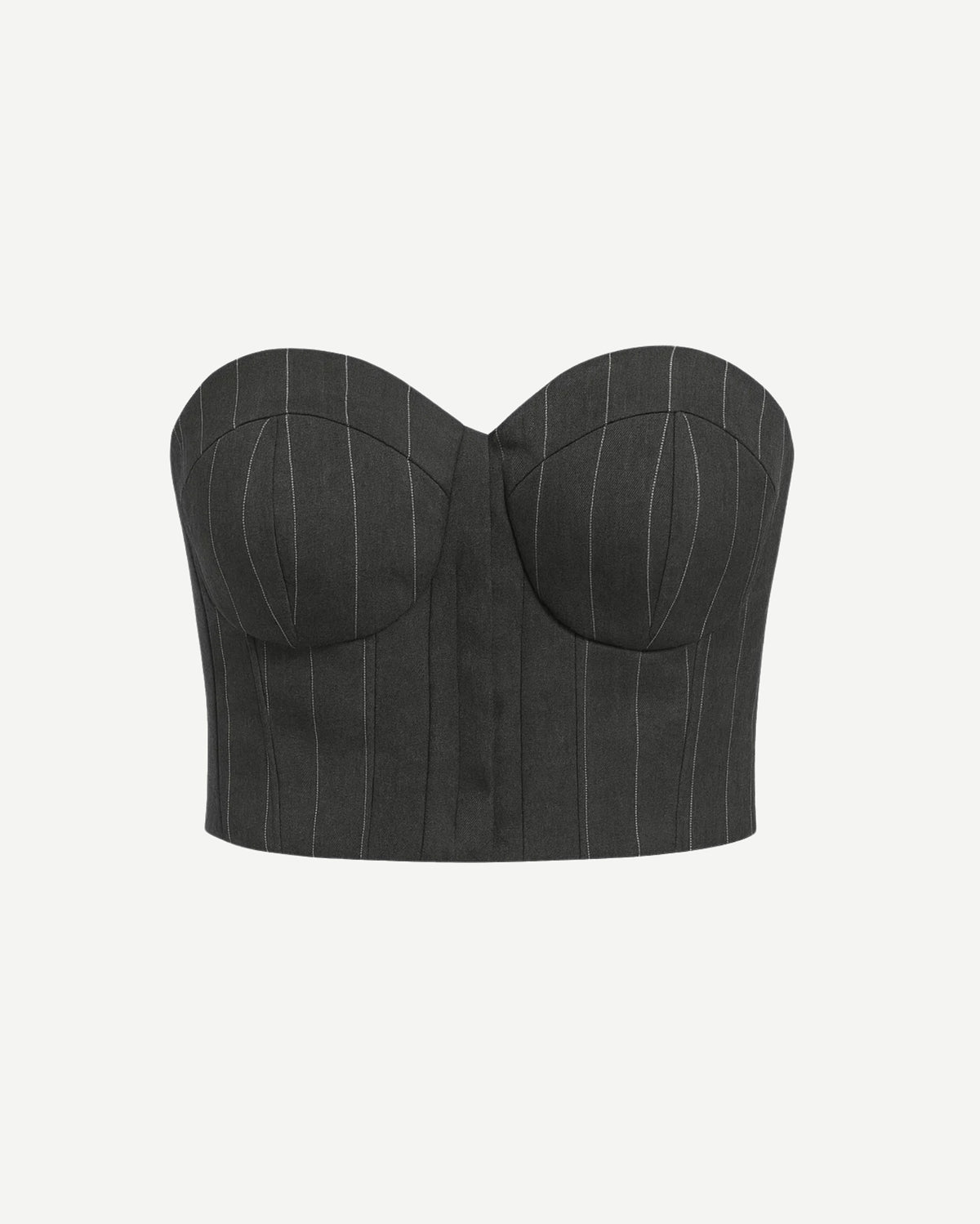 Tailory black pinstripe structured bandeau top front view