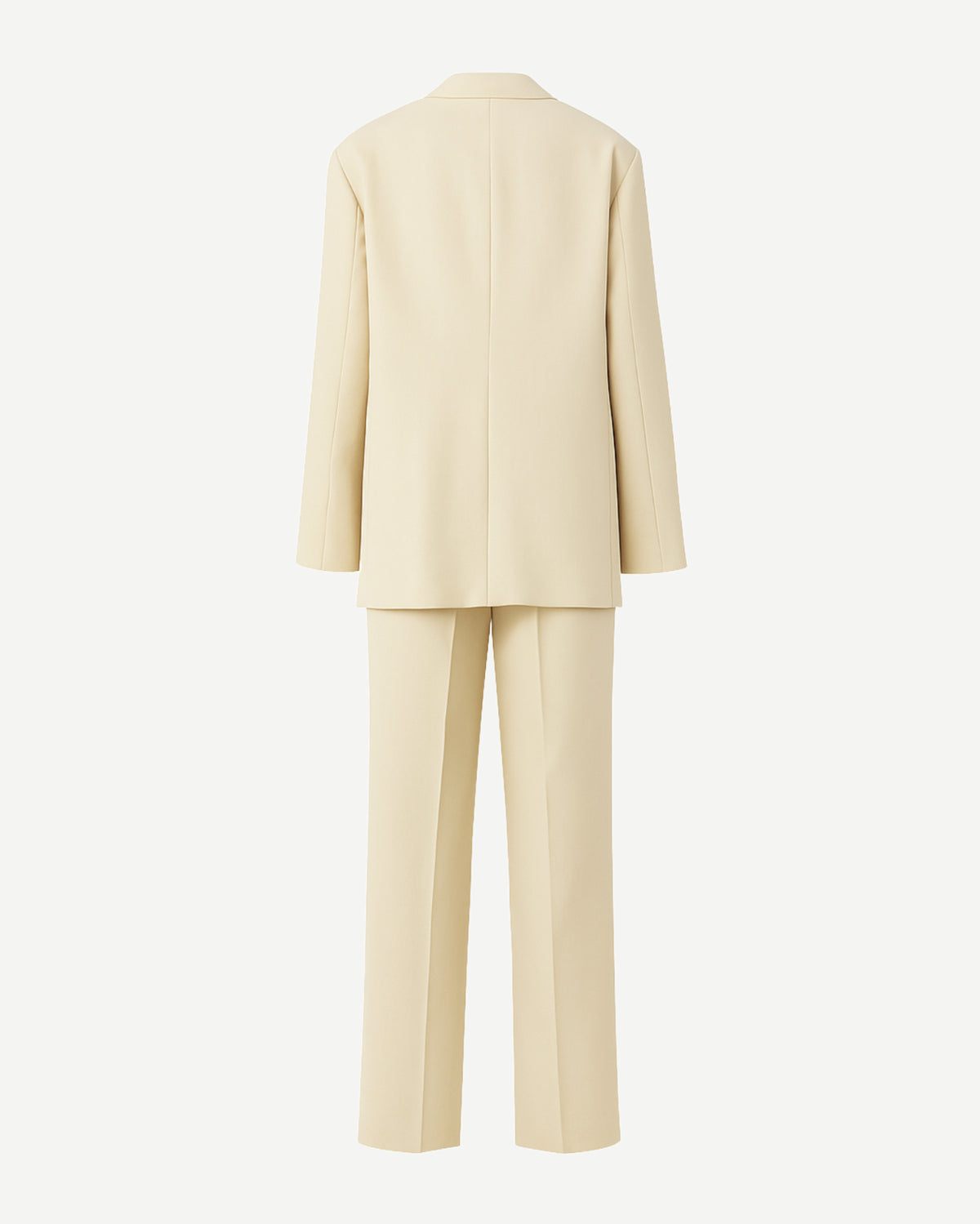 PRE-LOVED | Women's Cream Oversized Wedding Suit shown from the back, featuring a relaxed fit blazer with clean lines and straight-leg trousers in a soft cream fabric.
