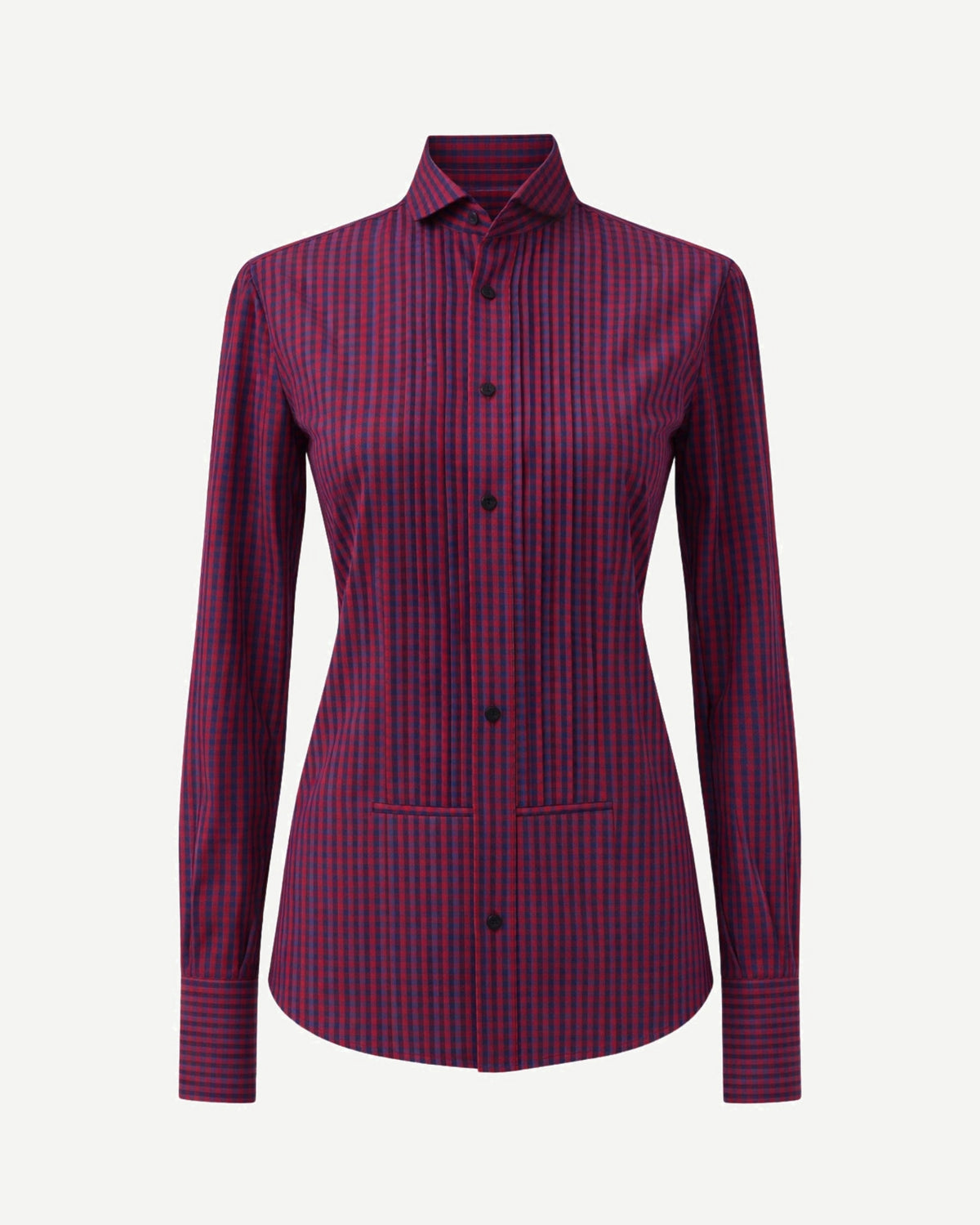 Tailory red and blue checkered tuxedo-front shirt front view