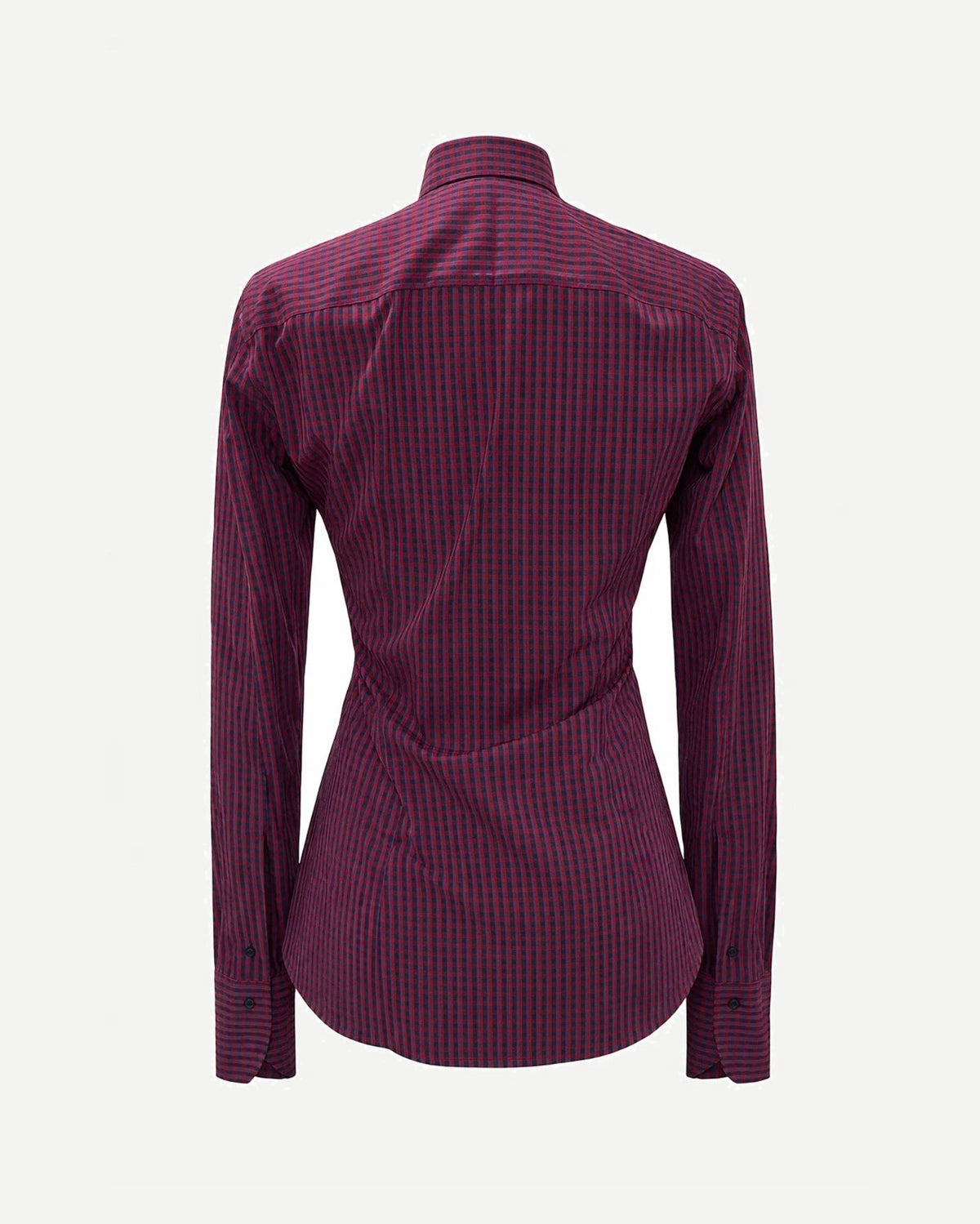 Tailory red and blue checkered tuxedo-front shirt back view