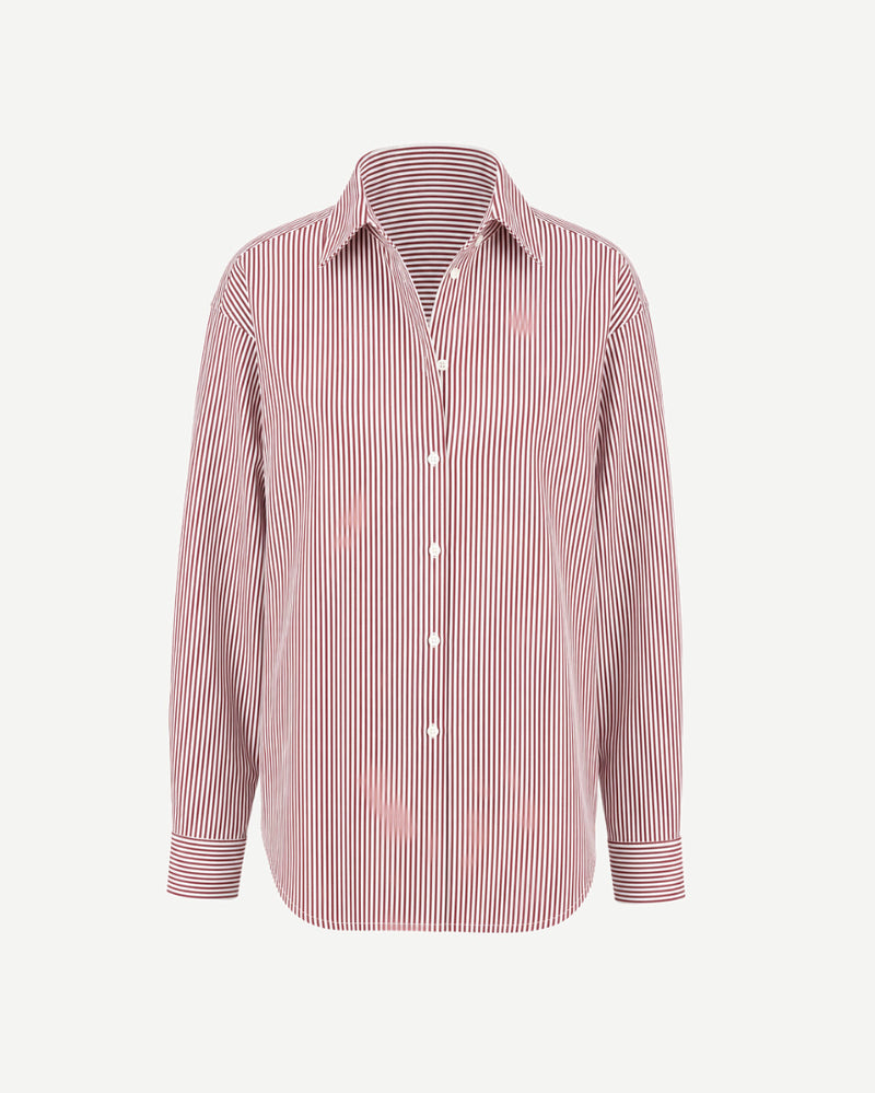 The Tailory New York red striped Loro Piana cotton oversized shirt front view