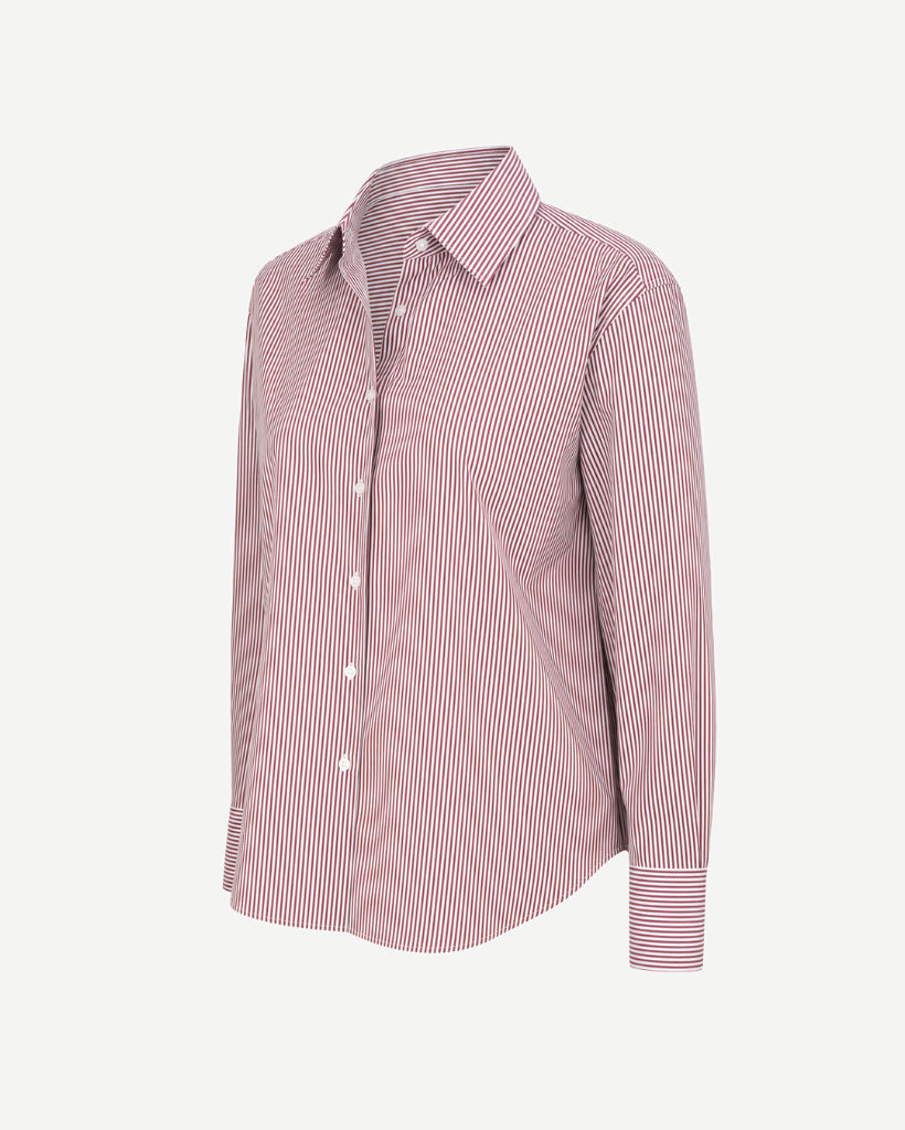 The Tailory New York red striped Loro Piana cotton oversized shirt three quarter view