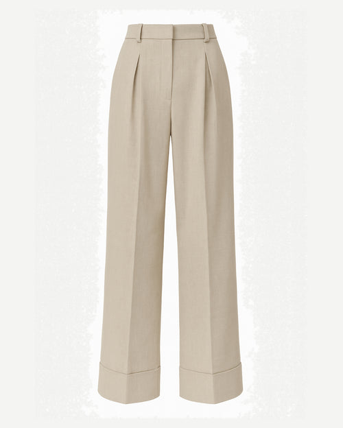 Stone Cotton Silk Wide-Leg Pleated Trousers