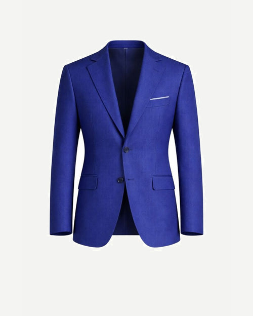 Royal Blue Men's Classic Cut Jacket shown front-facing with notch lapels, two-button closure, and flap pockets, crafted from vivid royal blue fabric for sharp, timeless menswear.