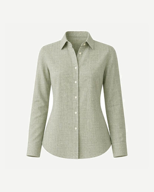 Sage Green Linen Summer Wedding Shirt in a sleek tailored design featuring long sleeves, button front, and breathable linen fabric perfect for elegant, warm-weather occasions.