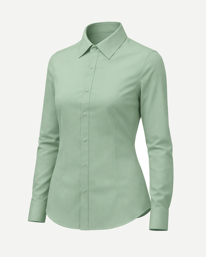Tailory sage tailored fitted women’s shirt point collar side view