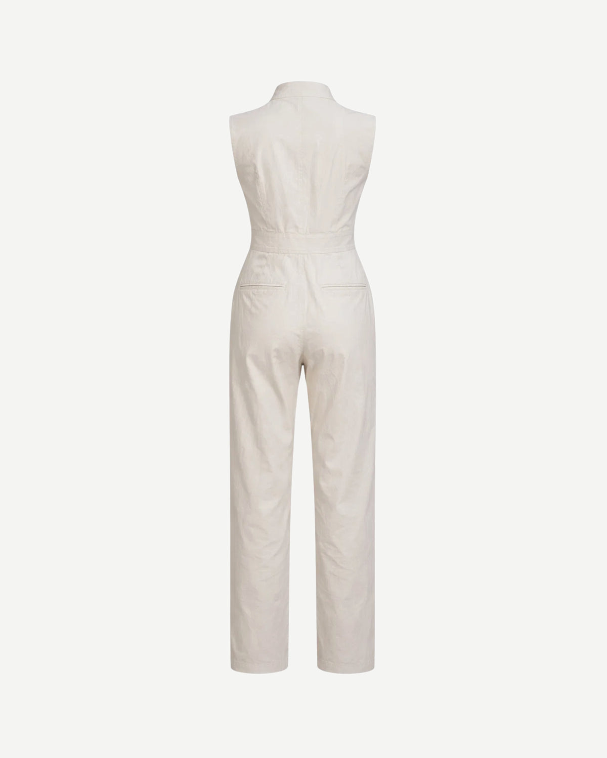 Tailory beige and lavender tailored jumpsuit back view