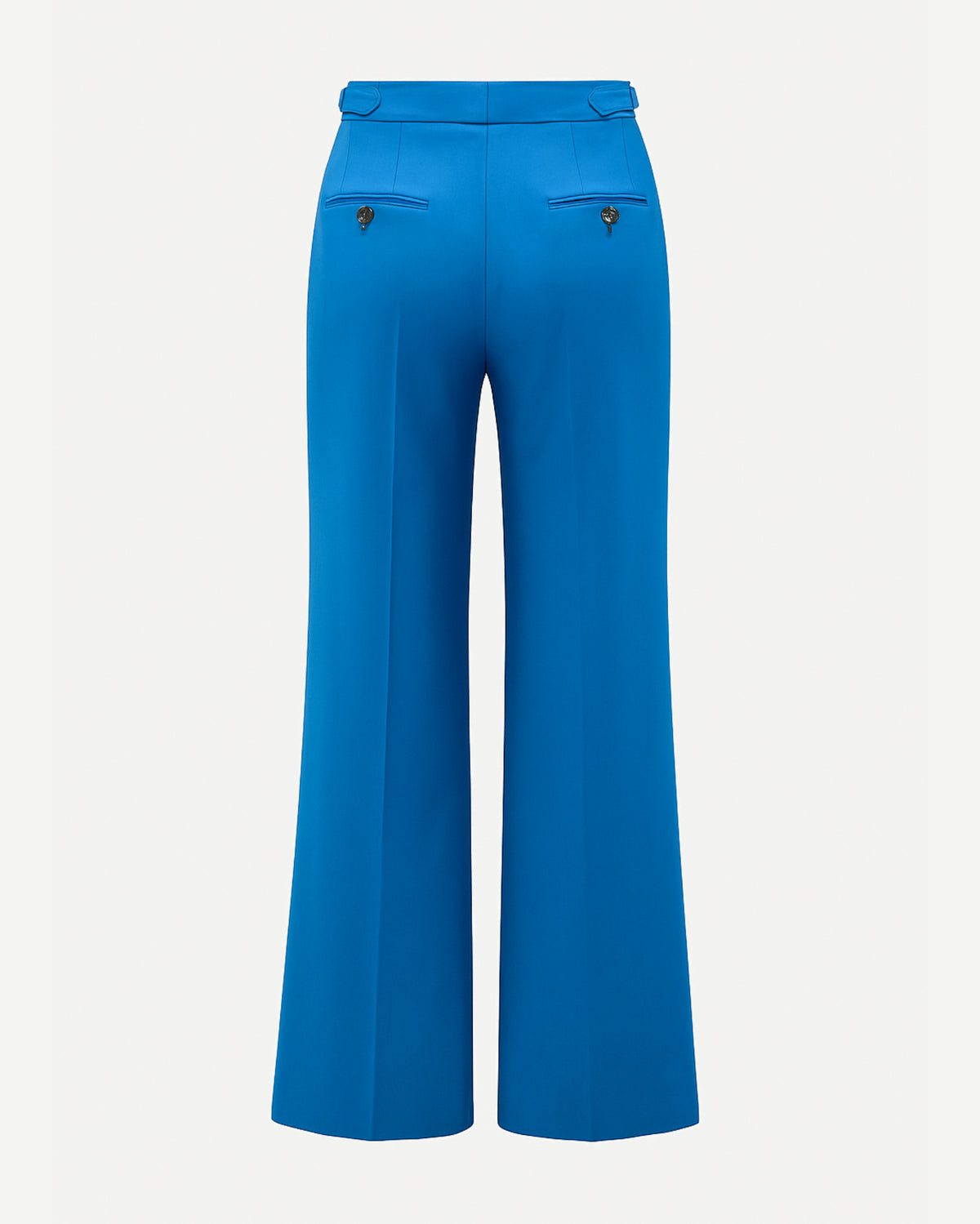 Tailory bright blue flared trousers back view