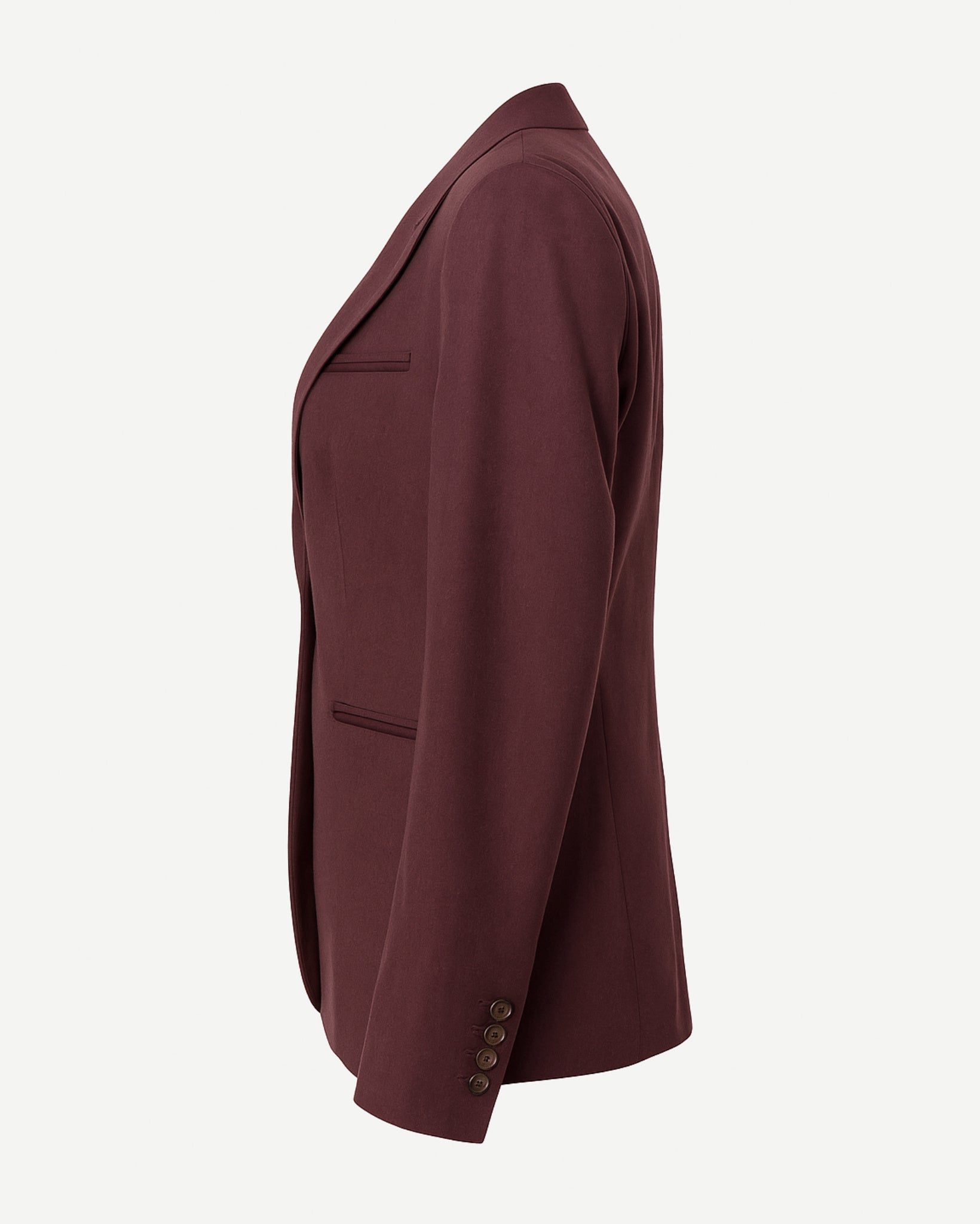 Tailory burgundy peak lapel blazer single-button side view