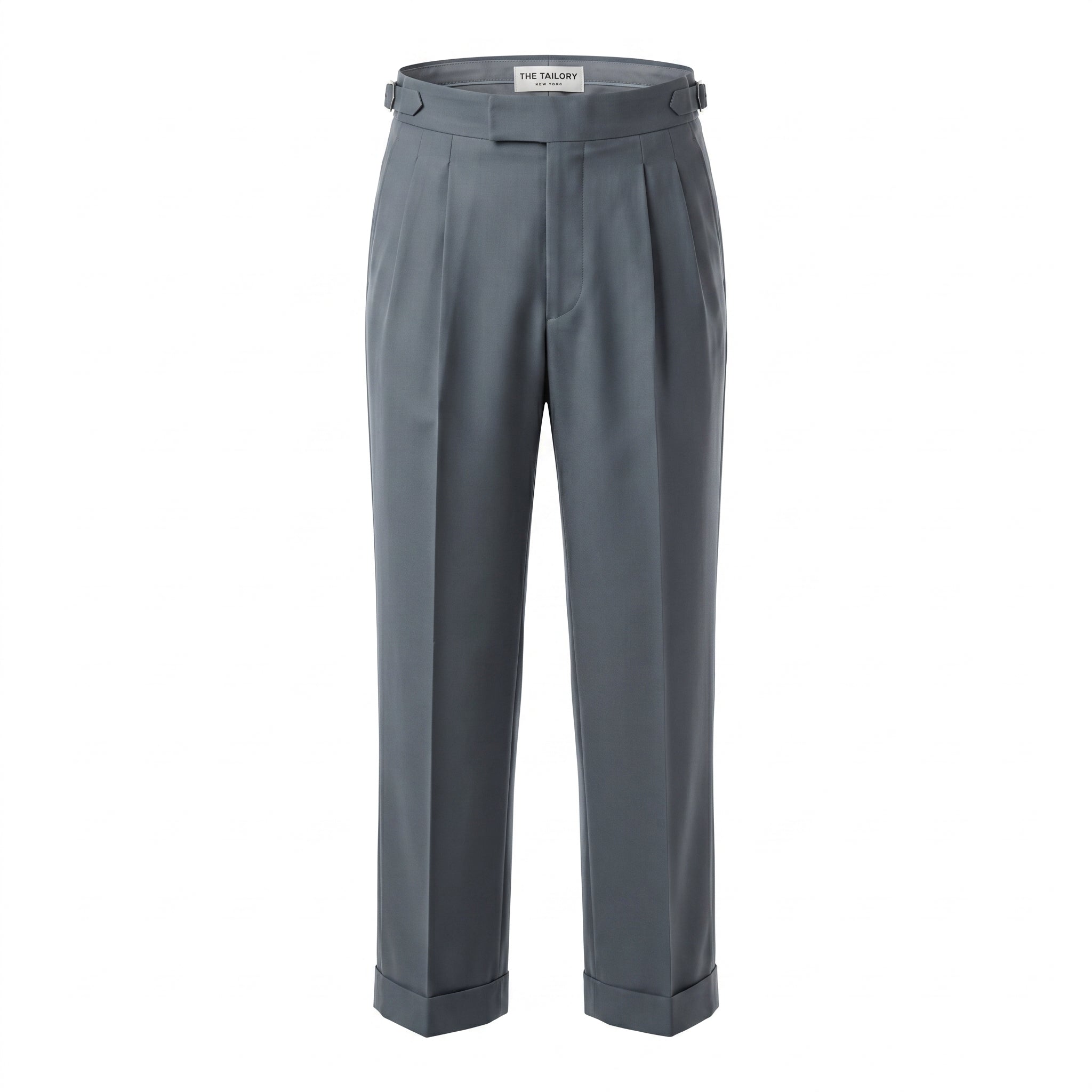 Slate Grey Double-Pleat Wide-Leg Wool Trouser — front view — The Tailory NYC, Director's Cut