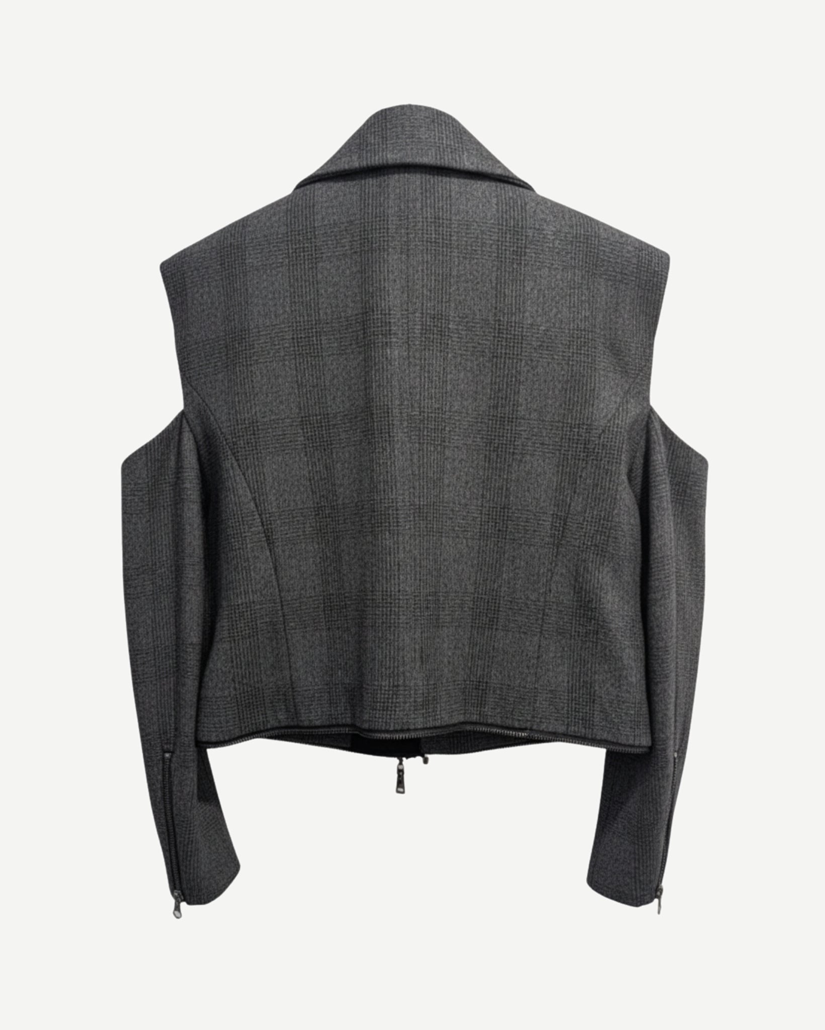 Tailory grey/black plaid structured jacket with cut-out sleeves back view