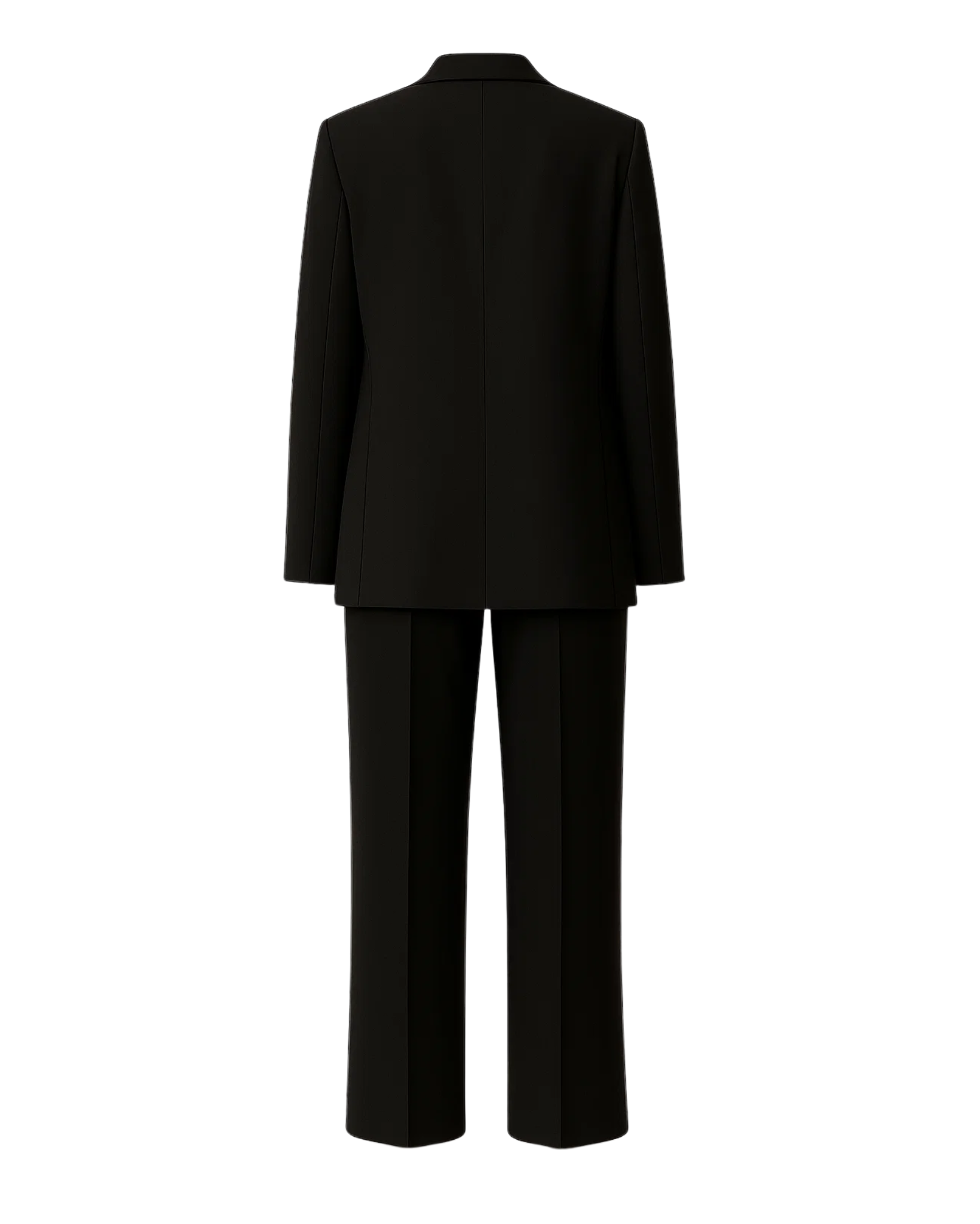 Tailory black fitted two-button suit back view with clean tailored seams and smooth drape