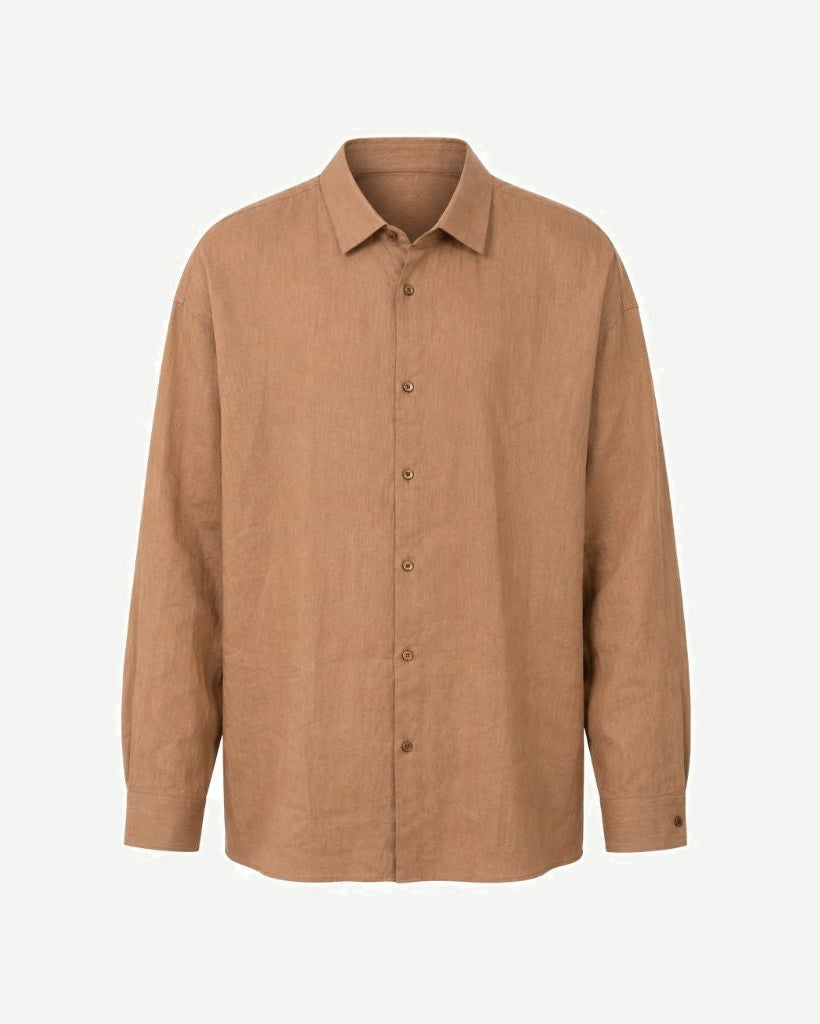 Tan Linen Oversized Button-Up Shirt
